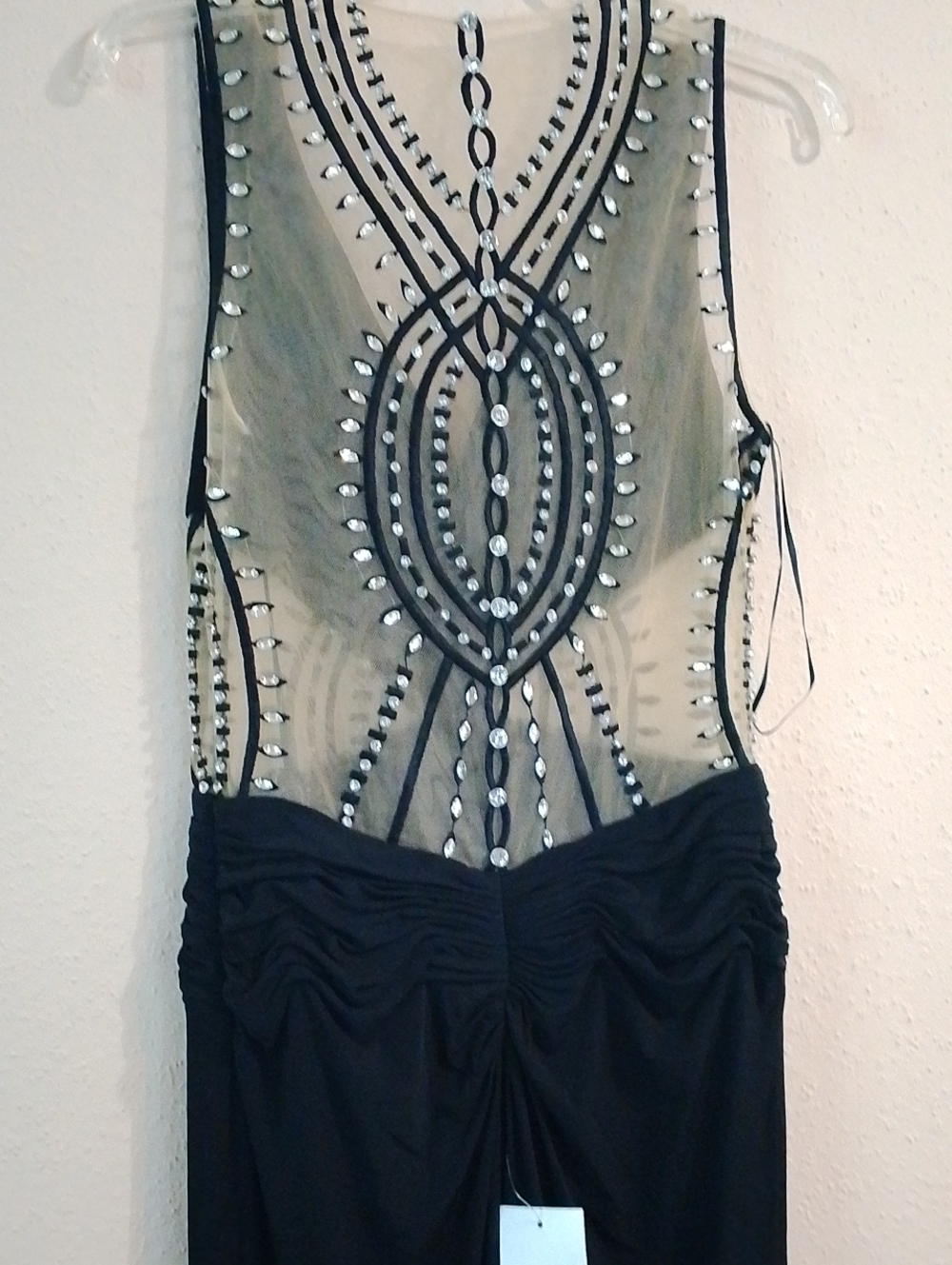 Cache Embellished Sleeveless Black Evening Gown with Sheer Beaded Bodice